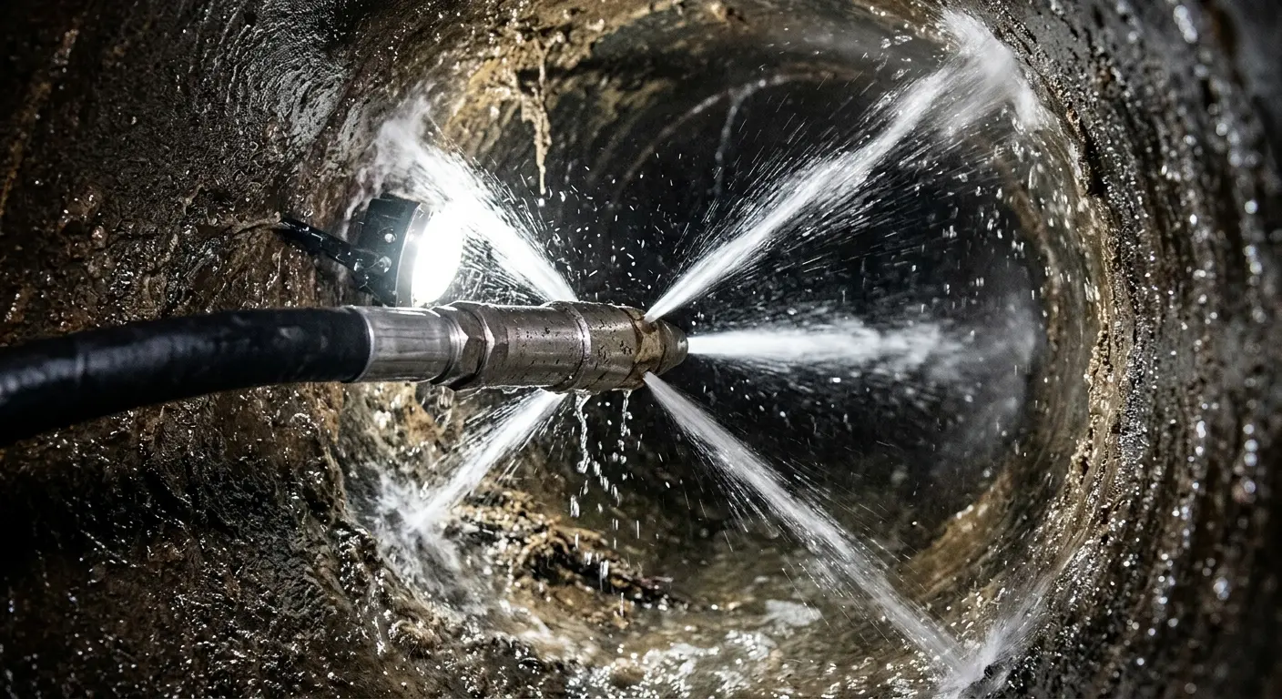High-pressure hydro jetting nozzle cleaning sewer pipe for Storm Drain Cleaning in Rapid City
